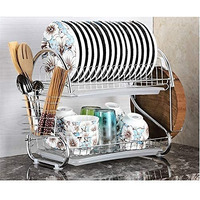 Roy S Shape 2 Layer Chrome Coated Kitchen Dish Drainer Organize Storage Rack - Plate, Cutlery Utensil, Fruits And Vegetable Drying Drain And Storage Stand (Silver)(Chrome Coted)