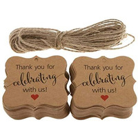 Zenomia Thank You Cards Gift Tags Vintage Kraft Paper Hang Tags Wedding Party Favor, Birthday Party, Handmade Tag 50Pcs (Brown)