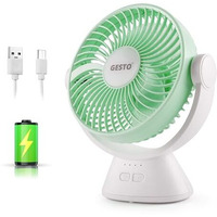 Gesto 6 Inch Rechargeable Table Fan With Led Light  High-Speed Noiseless Portable Fan With 3 Speed Modes | 2400Mah Battery Up To 8 Hours Runtime Usb Charging Fan For Home, Office, Kitchen (Green)