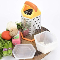 Bagonias 6-Sided Multipurpose Stainless Steel Grater, Slicer & Shredder For Vegetables, Cheese & More  Includes Storage Container, Non-Slip Base, Durable, Large (Orange & Silver)