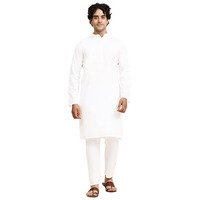 Skavij Cotton Men's Casual Solid Kurta Pajama Set Regular Fit Traditional Dress Yoga Outfit White, Xl