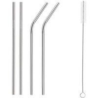 Antil's Reusable Stainless Steel Drinking Straw Sipper (2 Straight Straw + 2 Bent Straw & 1 Straw Cleaning Bush)