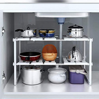 Inovera (Label) Pool Space Under Sink Plastic Storage Organizer Adjustable Kitchen Rack Holder, White, Tabletop, Countertop, Plastic Shelves, 38 Cm(Height)
