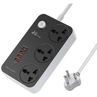 Hoteon Extension Board, Power Strip With 20W Fast Pd/Type C, 2500W 10A Extension Cord With 3 Universal Socket, 38W Usb Fast Charging Ports, 3-Pin Surge Protection For Home Office 250 Volts Black