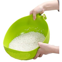 E-Cosmos Water Strainer Multi-Use Strainer/Washer Bowl For Rice Vegetable & Fruits (Rice Bowl) (Pack Of 1, Green)