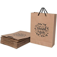 Suffix Retail  (Pack Of 50) Brown Paper Thank You Gift Bags With Braided Cotton Handles (12X8.7X3 Inches)