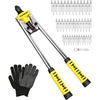 Homdum 17 Inch Heavy Duty Double Handle Rivet Gun With Pop Rivets, Hand Pull Riveter Nail Gun With 60 Nos Blind Rivet And Gloves (425Mm)