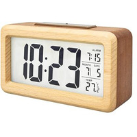 Kadio Everwood Digital Alarm Clock Battery Operated, Wooden Smart Night Light Digital Clock Lcd Display, Snooze Function, Room Temperature, Small Clocks For Bedroom, Beside Desk, 13.48X3.81 Cm