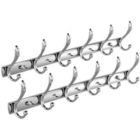 Excellent Stainless Steel 12Pin Bathroom Cloth Hanger Door Wall Robe Hooks Rail For Hanging Keys, Clothes, Towel (40 Cms) Pack Of 2 , Silver
