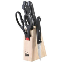 Renberg Stainless Steel Knife Set, 6-Pieces, Black, 1 Boning Knife, 1 Utility Knife, 1 Steak Knife, 1 Paring Knife, 1 Scissors, 1 Wooden Block (Kh-8810)