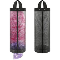 Moniko Plastic Bag Holder 2 Packs,Mesh Grocery Hanging Storage Dispenser,Foldable Washable Organizer For Kitchen (Black)