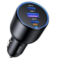 Ugreen 130W Laptop Usb C Car Charger Fast Charging, 3 Ports Cigarette Lighter Adapter, Pd3.0/Qc4.0/Pps 45W, Led Light, Compatible With Macbook, Ipad, Iphone 16 Pro Max, Galaxy S24 Ultra, Black