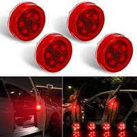 Botepon 4Pcs Universal Wireless Car Door Led Warning Light, Waterproof Led Strobe Flicker For Anti Rear-End Collision (Red)