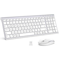 Iclever Wireless Keyboard & Mouse Combo Gk03-2.4G Portable Wireless Keyboard Mouse With Rechargeable Battery, Ergonomic Design, Full Size, Slim & Thin, Stable Connection, Adjustable Dpi, Silver/White