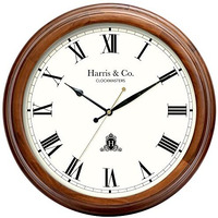 Harris & Co. Clockmasters Luxury Vintage Thick Wooden Frame Hd Clear Glass With Silent Sweep Noiseless Technology Roman Design Analog Wall Clock (15 Inches) Model-The Strand