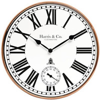 Harris & Co. Clockmasters Premium Metal Analog Wall Clock With Sub-Second Dial (12 Inch) (Rosegold, With Hd Clear Curved Glass)(Silent Sweep Movement Technology)(Fleet Street In Rose)