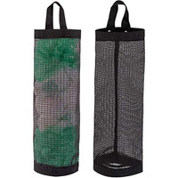 Linevi Bag Holder For Plastic Bags, 2 Pcs Polyester Grocery Bag Holder Plastic Dispenser Foldable Breathable Washable Hanging Mesh Garbage Bag Organizer For Kitchen Plastic Bag Storage (Black)