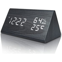 Kadio Everwood Wooden Digital Alarm Clock With Electronic Led Time Display,Humidity&Temperature Detect For Bedroom,Bedside(Brown Triangle)-10 Cm