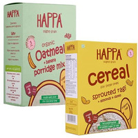 Happa Organic Cereal | Sprouted Ragi - Almond - Dates And Oatmeal - Banana | Vitamin And Mineral Powerhouse | Organic Khichdi| No Added Salt, Sugar Or Milk | No Preservatives | Pack Of 2 (200Gm X 2)