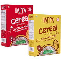 Happa Organic Cereal | Sprouted Ragi - Ragi And Ragi - Carrot - Beetroot | Calcium Booster - Bone Strength| Organic Khichdi | No Added Salt, Sugar Or Milk | No Preservatives | Pack Of 2 (200Gm X 2) (400 G, Ragi + Almond + Dates)