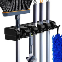 Oxiov Wall Mounted Broom And Mop Holder Organizer Stand For Home Garden Garage And Storage, 5 Ball Slots, Black