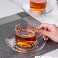 Moozico Small Round Tea Coffee 150 Ml Cup Set Of 6 Pcs, Crystal Espresso Mug, Clear Toughened Glass Mug With Handle For Cappuccino, Milk, Latte Hot/Cold Drinks Etc (Classic Tea Cup)