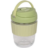Metrowave Glass Coffee Sipper Mug With Lid | For Hot And Cold, Tea, Juice, Detox Water, Travel Mug With Leakproof Cover, Office Coffee Cup (Green, 340 Ml)