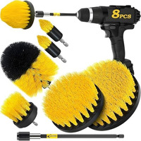 Power Drill Scrubber Brush Cleaning Kit 8 Pcs - All Purpose Brush For Bathroom Surfaces, Grout, Floor, Tub, Shower, Tile, Corners, Kitchen, Grill - Fits Most Drills Without Drill Machine