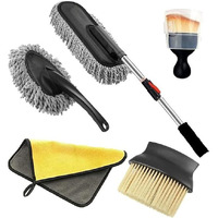 Five Microfiber Car Duster Kits For Interior And Exterior Car Cleaning, Dust Removal, Lint-Free, Pollen-Removing, Long-Handled Dusters For Cars, Suvs, And Motorcycles