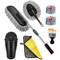 Microfiber Car Duster Kit,Car Duster-Long Handle-Brush Interior & Exterior Car Cleaning Cloth,Scratch & Lint Free, Pollen Removing Best Tools Best For Cars, Suvs, Sedan, Car Cleaning Kit (6 Pcs)