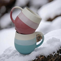 U & U Large Ceramic Coffee Mugs Set Of 2 (450 Ml Each) | Milk Mug | Microwave & Dishwasher Safe | Coffee Cups | Ideal For Home, Office & Gift (Pink - Sea Green)