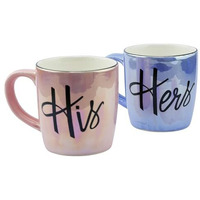 U & U Unique Utilities Couple Coffee Mugs Set Of 2, Ceramic Coffee Mug For Couples Gift, Mugs For Coffee, Microwave Safe, Ideal For Home & Gift (Pink-Blue)  350 Ml