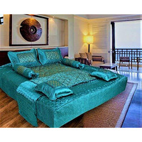 Manavrachit 310 Tc Luxury Gold Printed King Size Satin Wedding Bedsheet Bedding Set (Set Of 8 Pieces) For Home & Living Room- Rama Green Butti