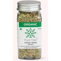 Pure Tree Certified Organic Fennel Seeds | 50 Gm | Glass Jar | Saunf, Variyali | Perumjeerakam Whole Spices Sombu Whole | Fennel Seeds Saunf | Organic Saunf Rich Flavour Sombu