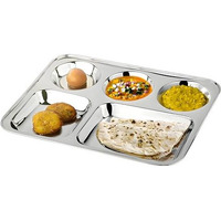 Slynuss | Stainless Steel Thali Set - 22G Heavy Partition Plates, 5-In-1 Dinner Plate, Round Multi Partiton Plate, Multi-Section Thali Plate For Lunch & Dinner, Durable And Rust Free -13X10 Inch