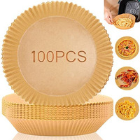 100 Pcs Air Fryer Disposable Paper Liner - Round Natural Parchment For Baking, Roasting, Microwave - Non-Stick, Oil-Proof, Food Grade (6.5 Inch)