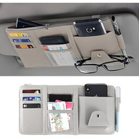 Car Sun Visor Organizer | Pu Leather Multi-Pocket Holder For Sunglasses, Pen, Cards, And Small Documents | Zipper & Net Storage Pouch(Multicolor)