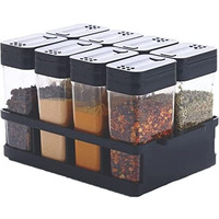 Sekoy Plastic Black Kitchen 8 Pcs Sets Air Tight Rasoi Box Spice Storage Jar Masala Box Spice Container Idle For, Easy Flow Spice Storage Container With Tray