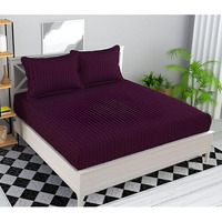 Starnstyle Microfiber Premium Elastic Fitted Striped Bedsheet With 2 Pillow Covers (, 78'' X 72'' King Size) (Wine)