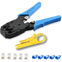 Coolcold Crimping Tool Rj45 | Tool Kit | Wire Stripper And Cutter, 3 In 1 Modular Rj11 Utp Cat5E/Cat6 Lan Cutter Rj45 Rj12 4P4C 4P2C, With 5Pcs Rj45 Connectors And 5Pcs Boot Covers (Blue)