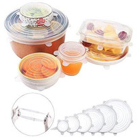 Rabbitstorm Elastic Silicone Lids, Reusable Plastic Wrap, Alternative For Storage Pails And Containers, Set Of 6 Different Sizes, To Keep Food Fresh