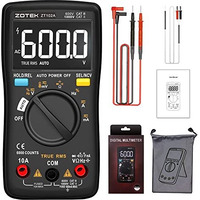 Zotek Zt-102A Multimeter Voltage Tester Circuit Tester Manual/Automatic Mode True Rms Auto Range Digital Multimeter Pocket Multimeter Lcd 6000Counts Ncv,10A 60M