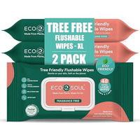 Eco Soul [Pack Of 2, 48 Count] Flushable Extra-Large Adult Wipes-Unscented | Eco-Friendly Compostable| 99% Purified Water, Hypoallergenic,Soft Wipes, Bpa