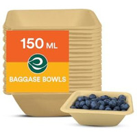 Eco Soul [150 Ml, 50 Pack Disposable Bagasse Bowls | Eco-Friendly, Biodegradable, Sugarcane Paper Bowls | For Serving Snacks & Dinner | Birthday, Wedding & Party | Square, Beige