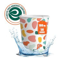 Eco Soul [180 Ml, 50 Count] Disposable Multi-Colour Paper Cups| Plastic-Free Aqueous Coated | Eco-Friendly & Biodegradable Cups | Use & Throw Party Glasses | Ideal For Tea, Coffee & Water | 190 Gsm