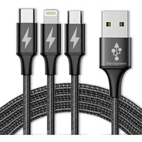 Var-Ni 3 In 1 Charging Cable Nylon Braided Multiple Usb Fast Charging Cable, Compatible For All Smartphone, Iphones And Android, Ios And Type C Devices & Car Charging. By Marchpower.