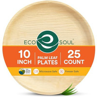 Eco Soul [10 Inch, 25-Pack] Areca Palm Leaf Round Plates | Disposable Eco-Friendly Biodegradable Like Bamboo Wood Plates | Party, Wedding, Event Plates (25 Cm)