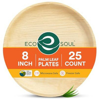 Eco Soul [8 Inch, 25-Pack] Areca Palm Leaf Round Plates | Disposable Eco-Friendly Biodegradable Like Bamboo Wood Plates | Party, Wedding, Event Plates (20 Cm)