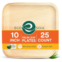 Eco Soul [10 Inch, 25-Pack] Areca Palm Leaf Square Plates | Disposable Eco-Friendly Biodegradable Like Bamboo Wood Plates | Party, Wedding, Event Plates (25 Cm)