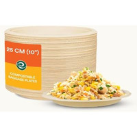 Eco Soul [10 Inch, 50 Pack Disposable Bagasse Plates | Eco-Friendly, Biodegradable, Sugarcane Paper Plates | For Serving Snacks | Birthday, Wedding & Party | Round, Beige (25 Cm)